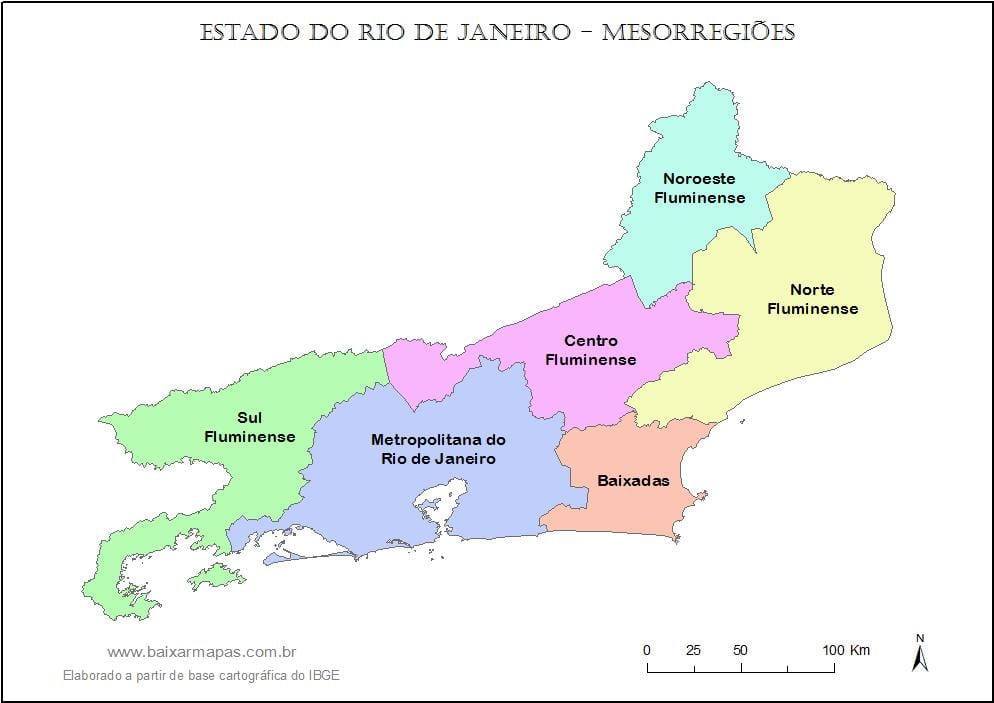 Карта mesoregions Рио де Жанейро