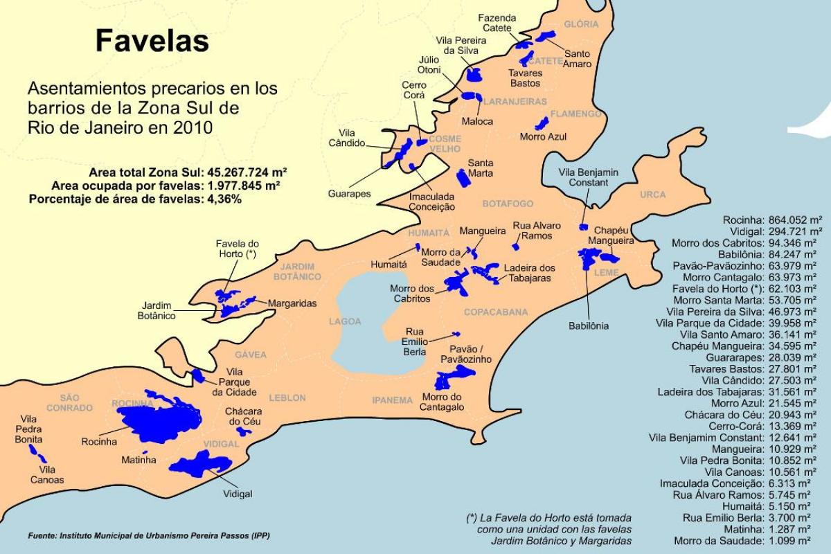 Карта фавел Южна зона Рио де Жанейро